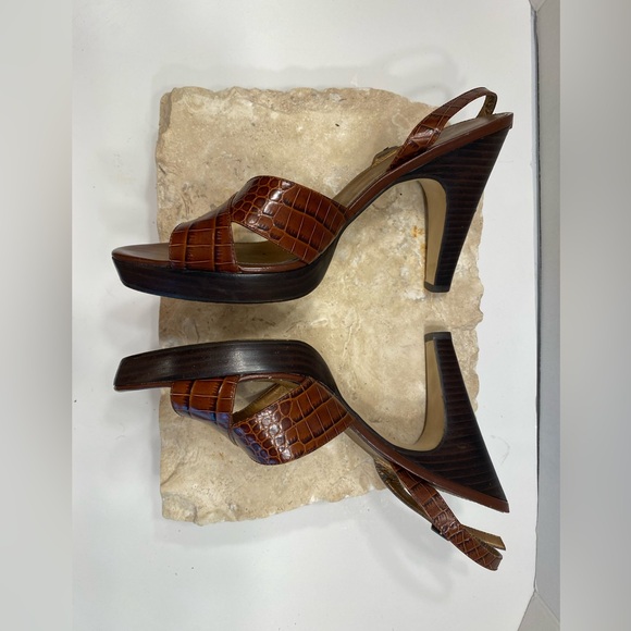 Franco Sarto Viper Brown Leather Platform Slingback Ultra High Heels Sz 10 - Picture 6 of 15